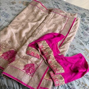 Elegant Pink and Cream Saree